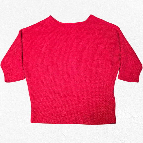 Worthington Cherry Red Round Neck Textured Knit Tapered Sweater Top Size Medium - Picture 1 of 9
